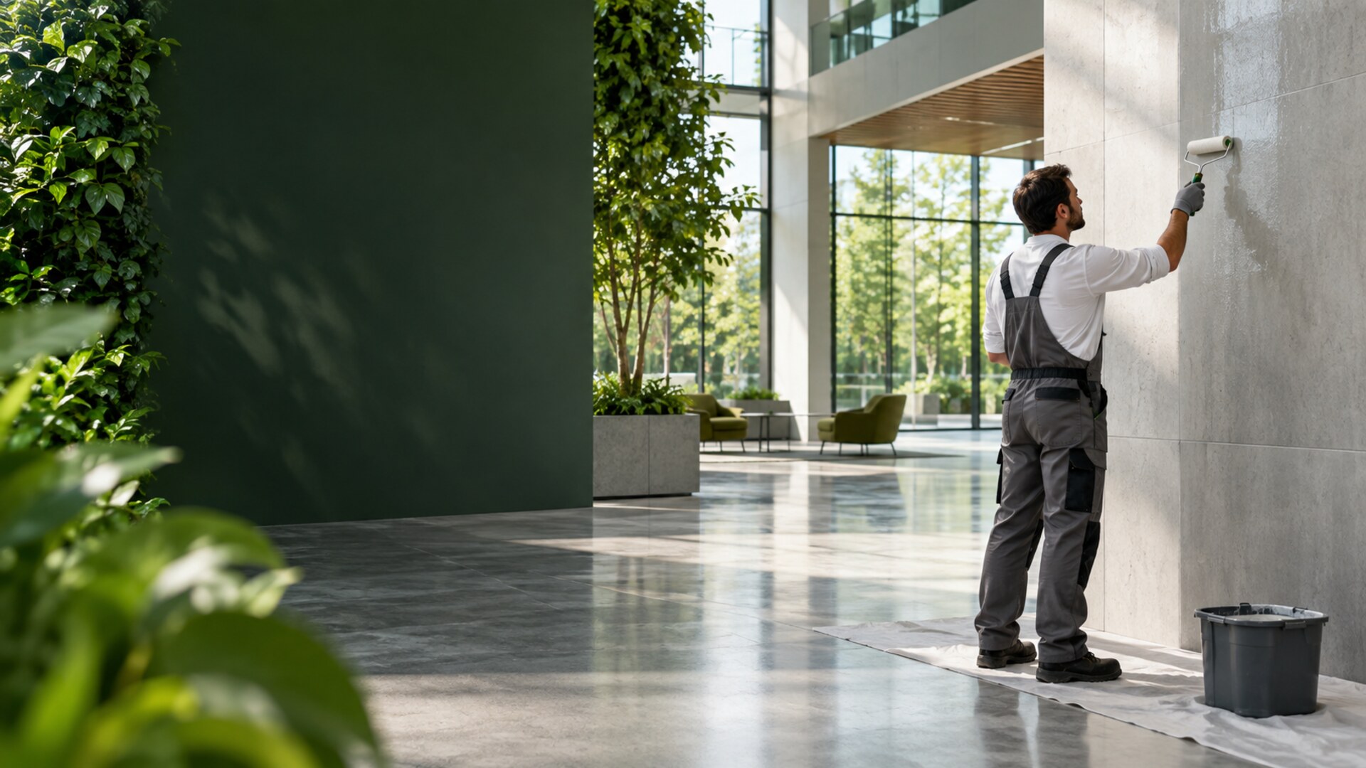Modern building surfaces with clean green design
